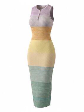 SHOSHANNA Sleeveless Multicolor Knit Bodycon Dress - Pastel Stripe